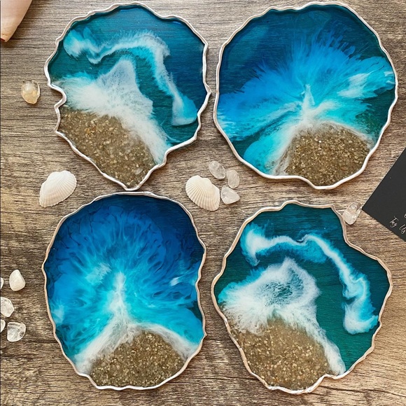 Resin Beach Coaster, Set of 4, handmade - Picture 2 of 10